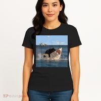 Cat Biting Shark Humorous Playful Funny Cat And Shark Women's T-Shirt thumb 4