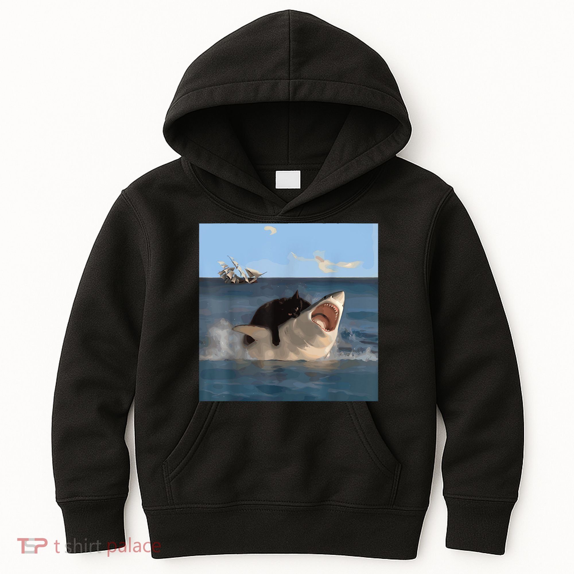 Cat Biting Shark Humorous Playful Funny Cat And Shark Kids Hoodie
