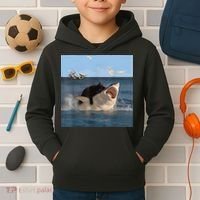 Cat Biting Shark Humorous Playful Funny Cat And Shark Kids Hoodie thumb 2