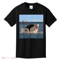 Cat Biting Shark Humorous Playful Funny Cat And Shark Kids T-Shirt thumb 0