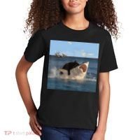 Cat Biting Shark Humorous Playful Funny Cat And Shark Kids T-Shirt thumb 2