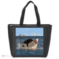 Cat Biting Shark Humorous Playful Funny Cat And Shark Tote Bag thumb 0