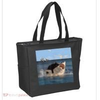 Cat Biting Shark Humorous Playful Funny Cat And Shark Tote Bag thumb 2