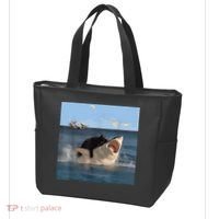 Cat Biting Shark Humorous Playful Funny Cat And Shark Tote Bag thumb 3