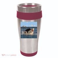 Cat Biting Shark Humorous Playful Funny Cat And Shark 16oz Travel Tumbler thumb 0