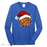 Christmas Basketball Santa Hat Sport Xmas Light Cool Gift Long Sleeve Shirt thumb 0