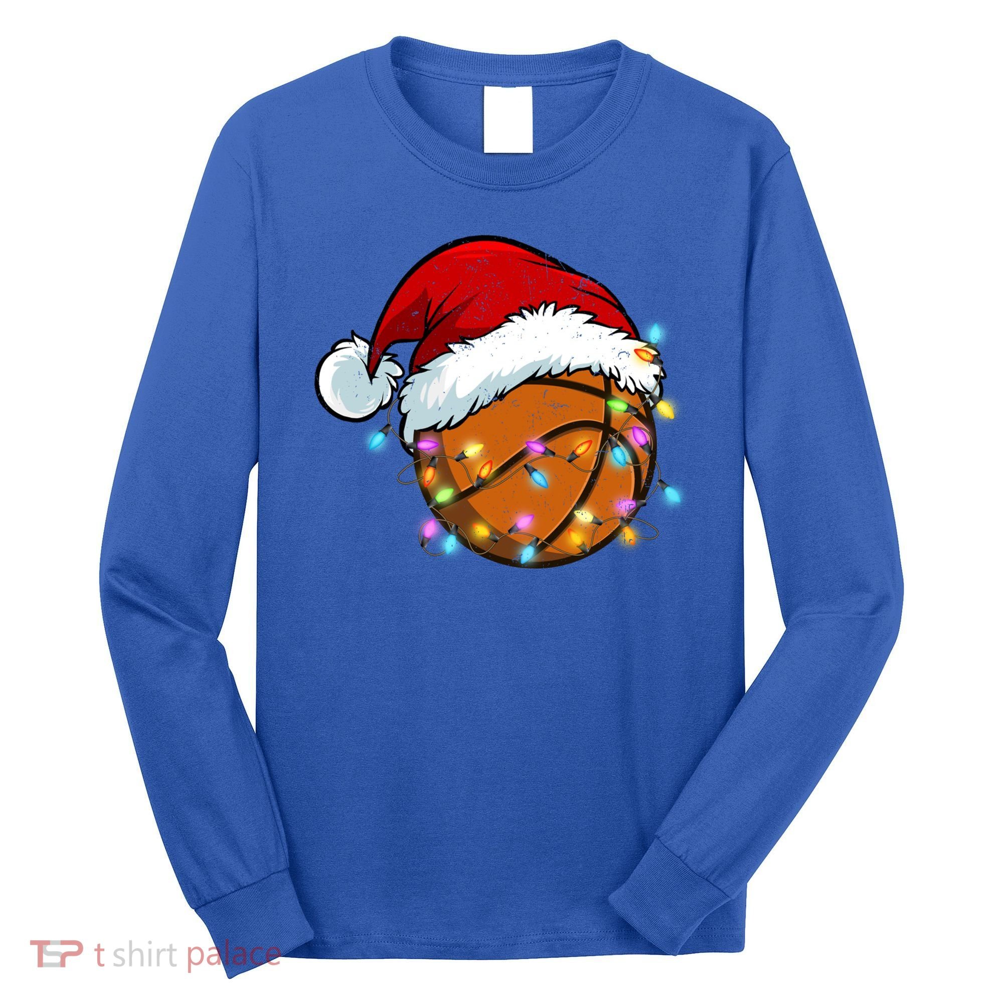 Christmas Basketball Santa Hat Sport Xmas Light Cool Gift Long Sleeve Shirt