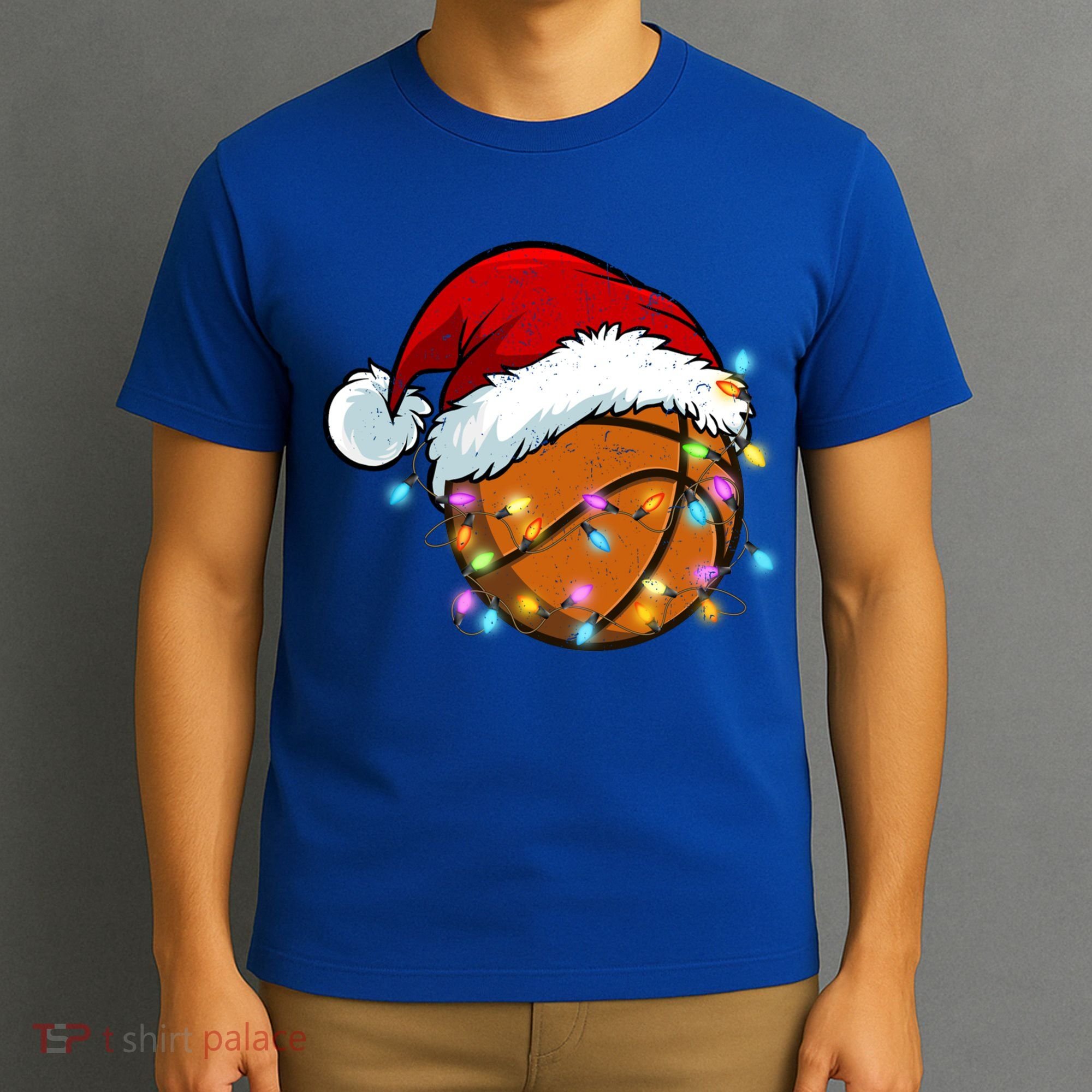 Christmas Basketball Santa Hat Sport Xmas Light Cool Gift T-Shirt