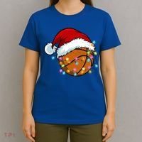 Christmas Basketball Santa Hat Sport Xmas Light Cool Gift T-Shirt thumb 4