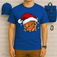 Christmas Basketball Santa Hat Sport Xmas Light Cool Gift T-Shirt thumb 6