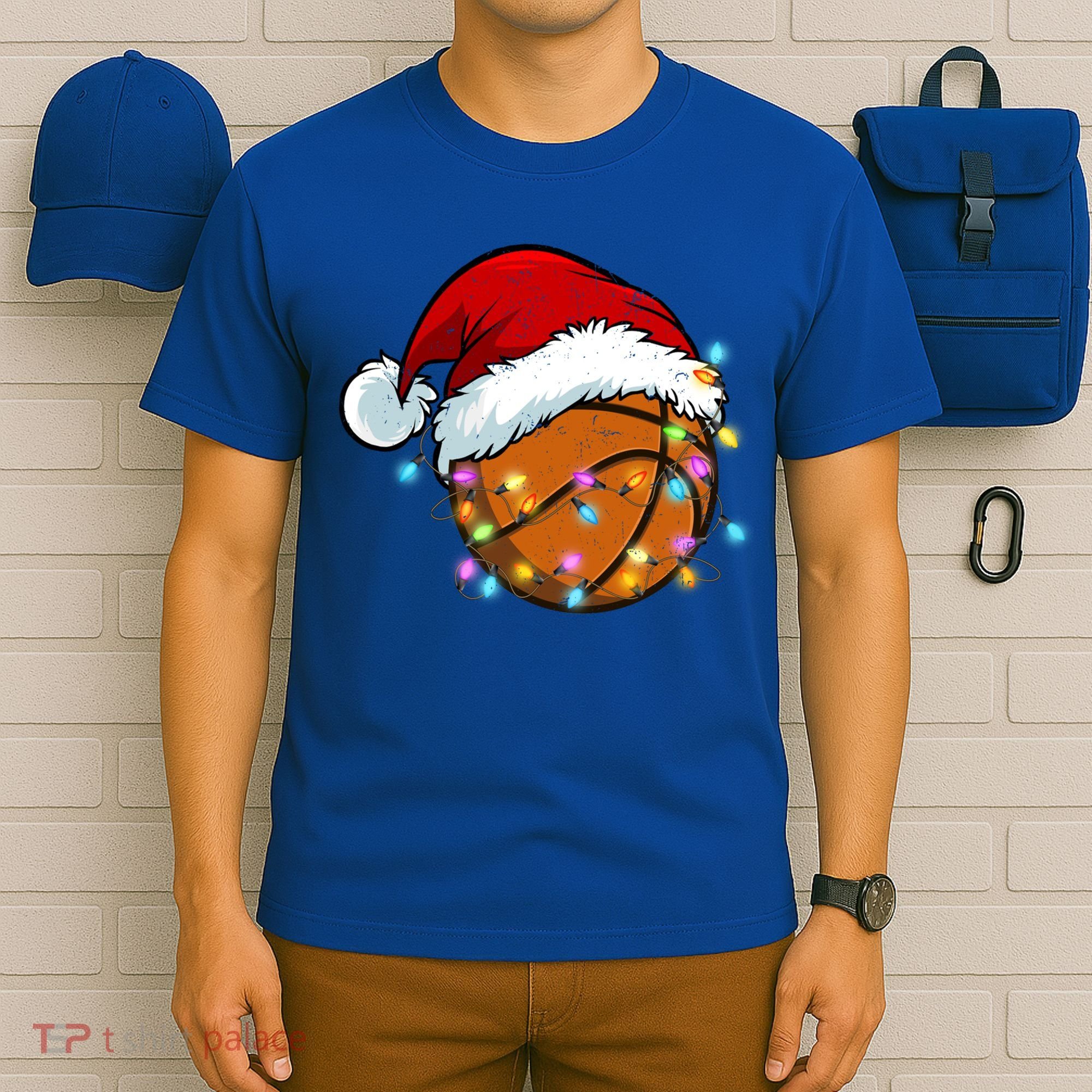 Christmas Basketball Santa Hat Sport Xmas Light Cool Gift T-Shirt