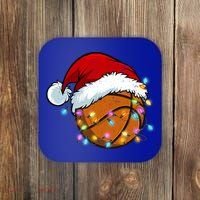 Christmas Basketball Santa Hat Sport Xmas Light Cool Gift Coaster thumb 0