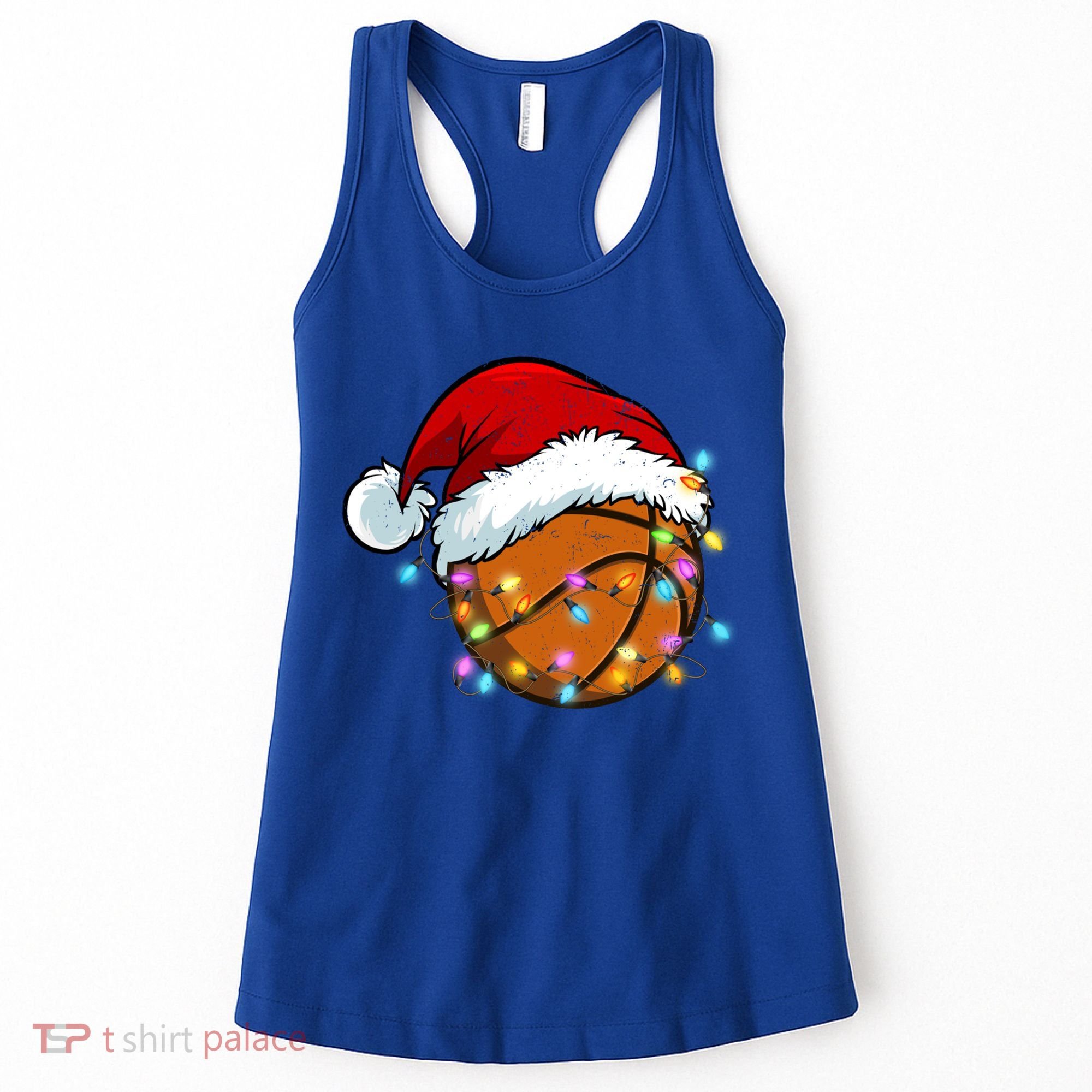 Christmas Basketball Santa Hat Sport Xmas Light Cool Gift Women's Tank Top