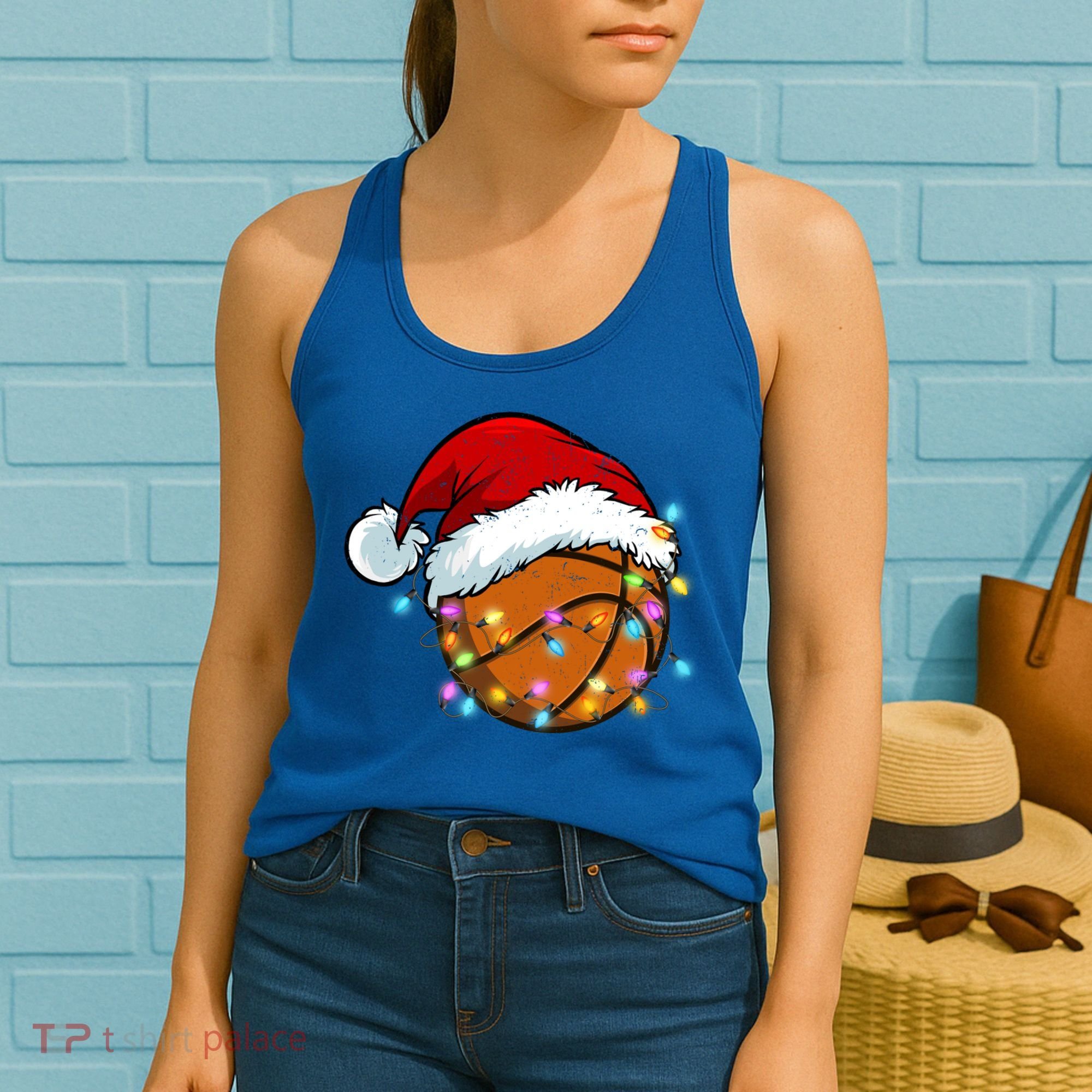 Christmas Basketball Santa Hat Sport Xmas Light Cool Gift Women's Tank Top