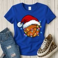 Christmas Basketball Santa Hat Sport Xmas Light Cool Gift Women's T-Shirt thumb 3