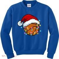 Christmas Basketball Santa Hat Sport Xmas Light Cool Gift Kids Sweatshirt thumb 0