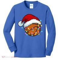 Christmas Basketball Santa Hat Sport Xmas Light Cool Gift Kids Long Sleeve Shirt thumb 0