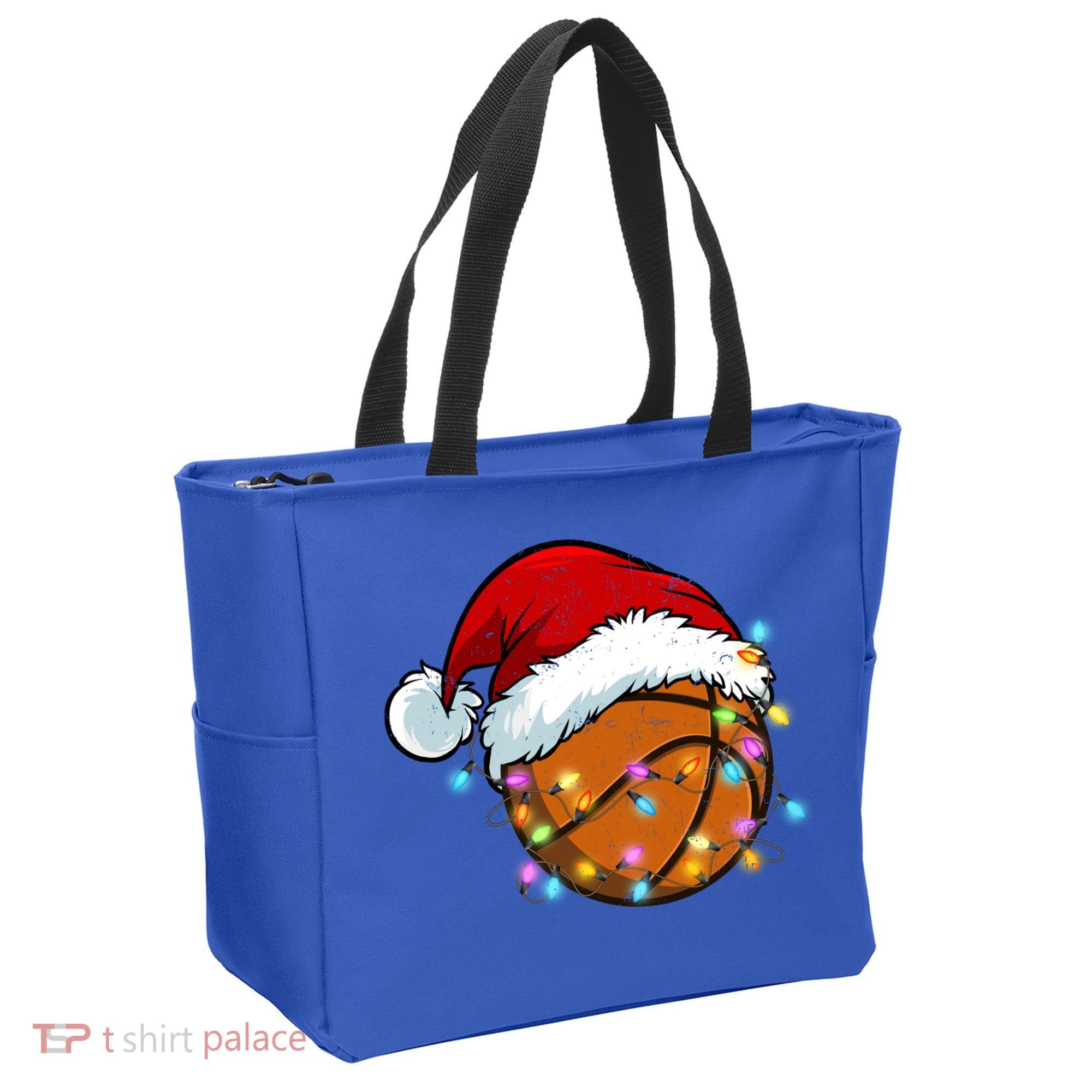Christmas Basketball Santa Hat Sport Xmas Light Cool Gift Tote Bag