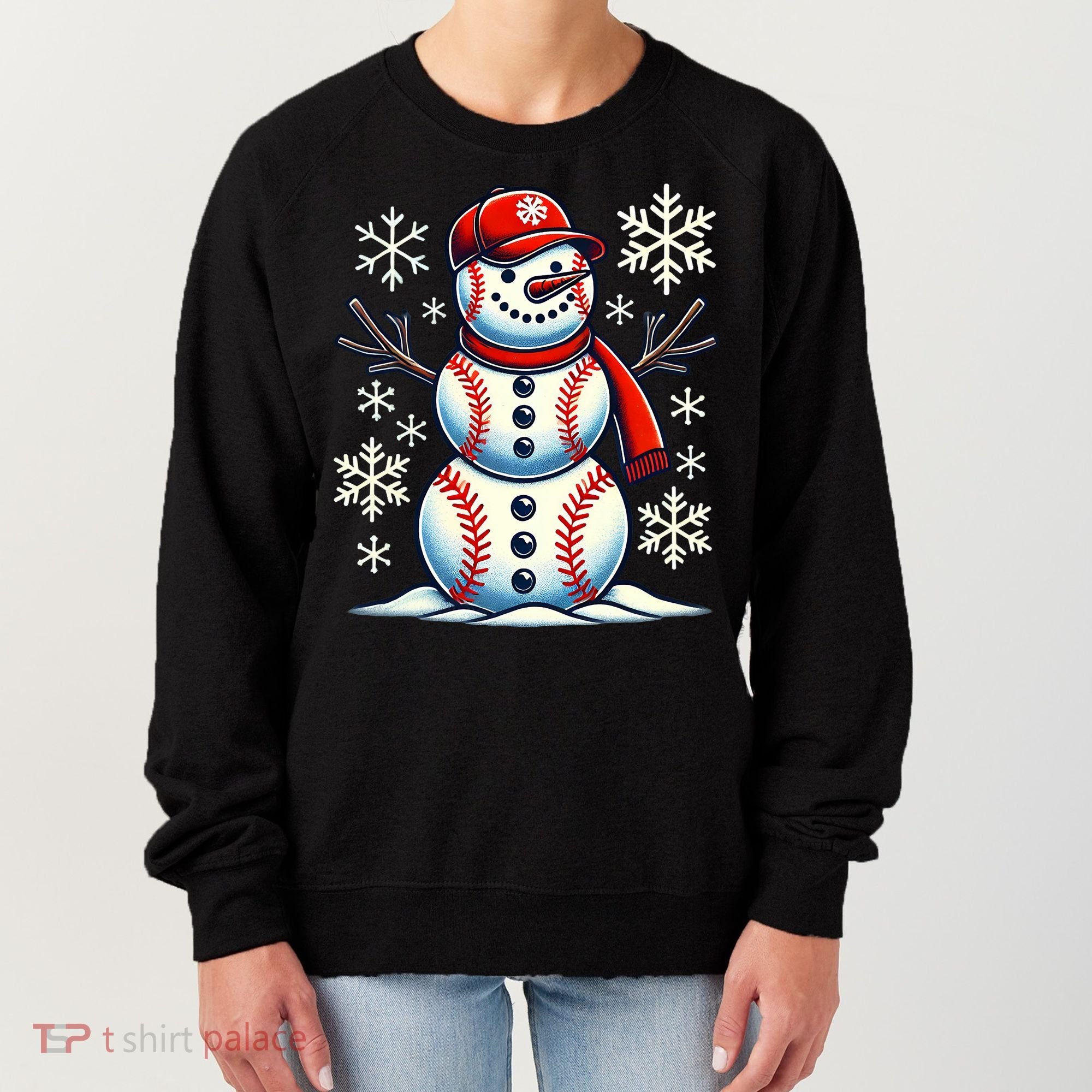 Christmas Baseball Snowman Baseball Christmas Women's Sweatshirt
