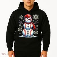 Christmas Baseball Snowman Baseball Christmas Hoodie thumb 2