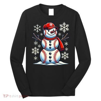 Christmas Baseball Snowman Baseball Christmas Long Sleeve Shirt