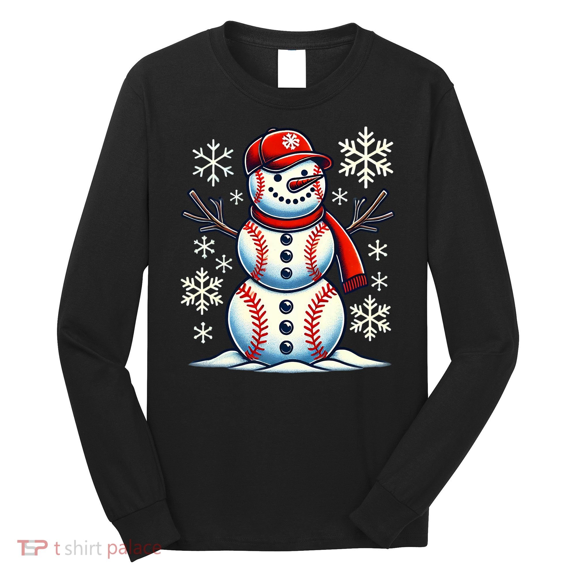 Christmas Baseball Snowman Baseball Christmas Long Sleeve Shirt