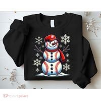 Christmas Baseball Snowman Baseball Christmas Sweatshirt thumb 2