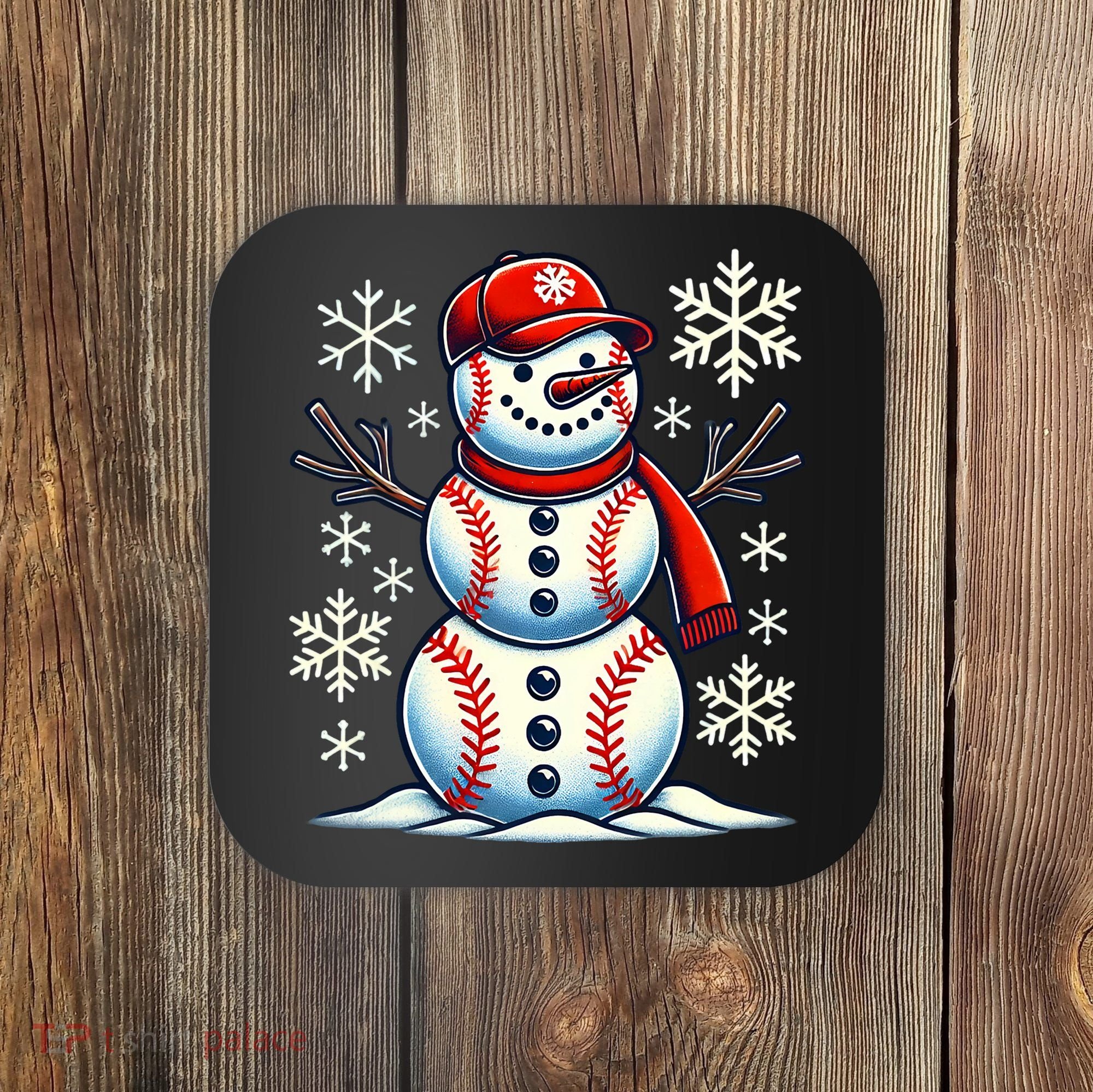 Christmas Baseball Snowman Baseball Christmas Coaster