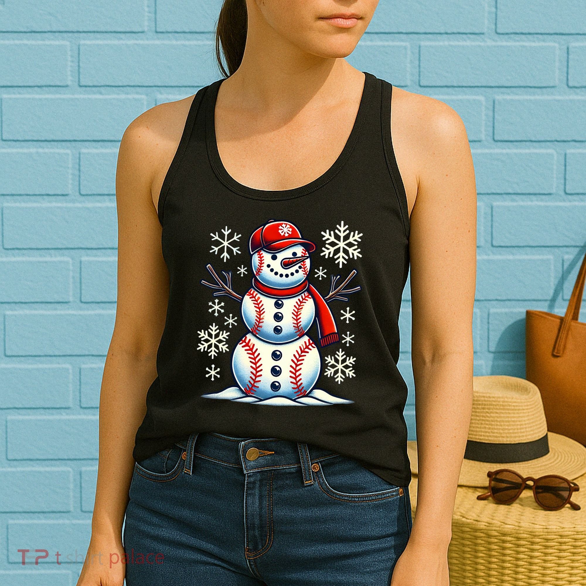 Christmas Baseball Snowman Baseball Christmas Women's Tank Top