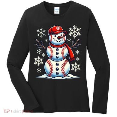 Christmas Baseball Snowman Baseball Christmas Women's Long Sleeve Shirt