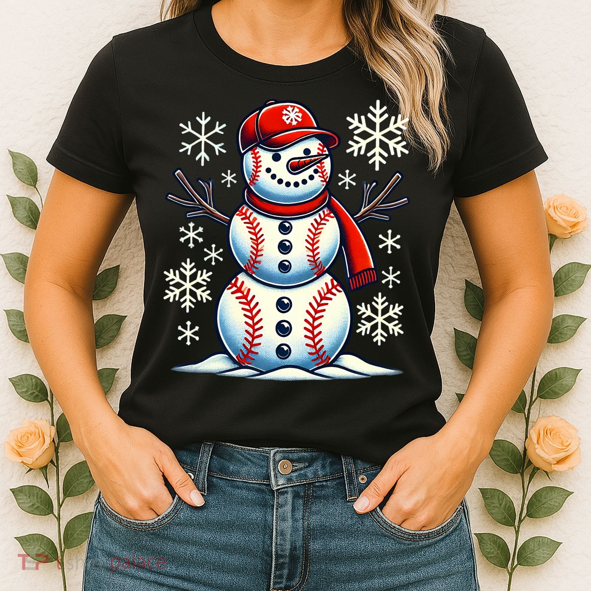 Christmas Baseball Snowman Baseball Christmas Women's T-Shirt