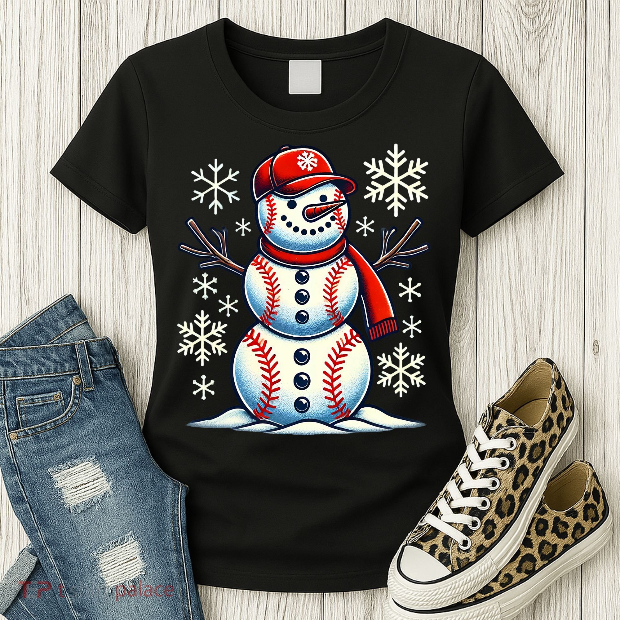 Christmas Baseball Snowman Baseball Christmas Women's T-Shirt