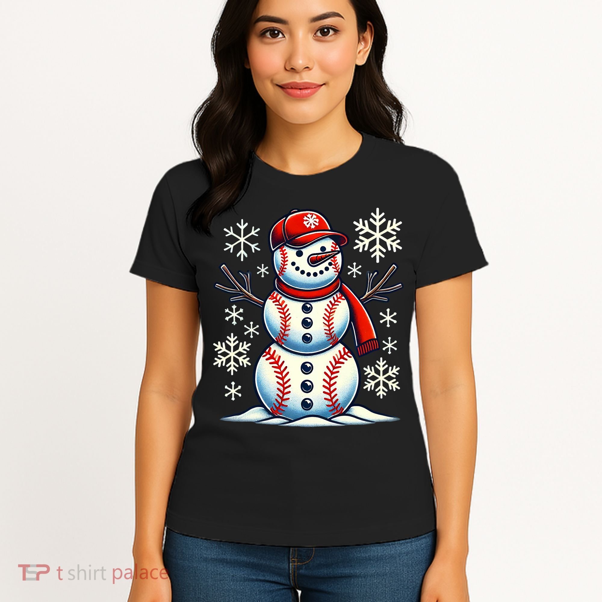 Christmas Baseball Snowman Baseball Christmas Women's T-Shirt