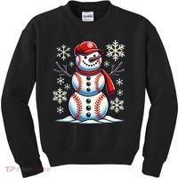 Christmas Baseball Snowman Baseball Christmas Kids Sweatshirt thumb 0