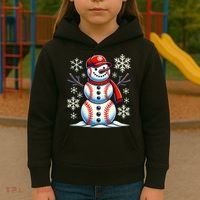 Christmas Baseball Snowman Baseball Christmas Kids Hoodie thumb 3