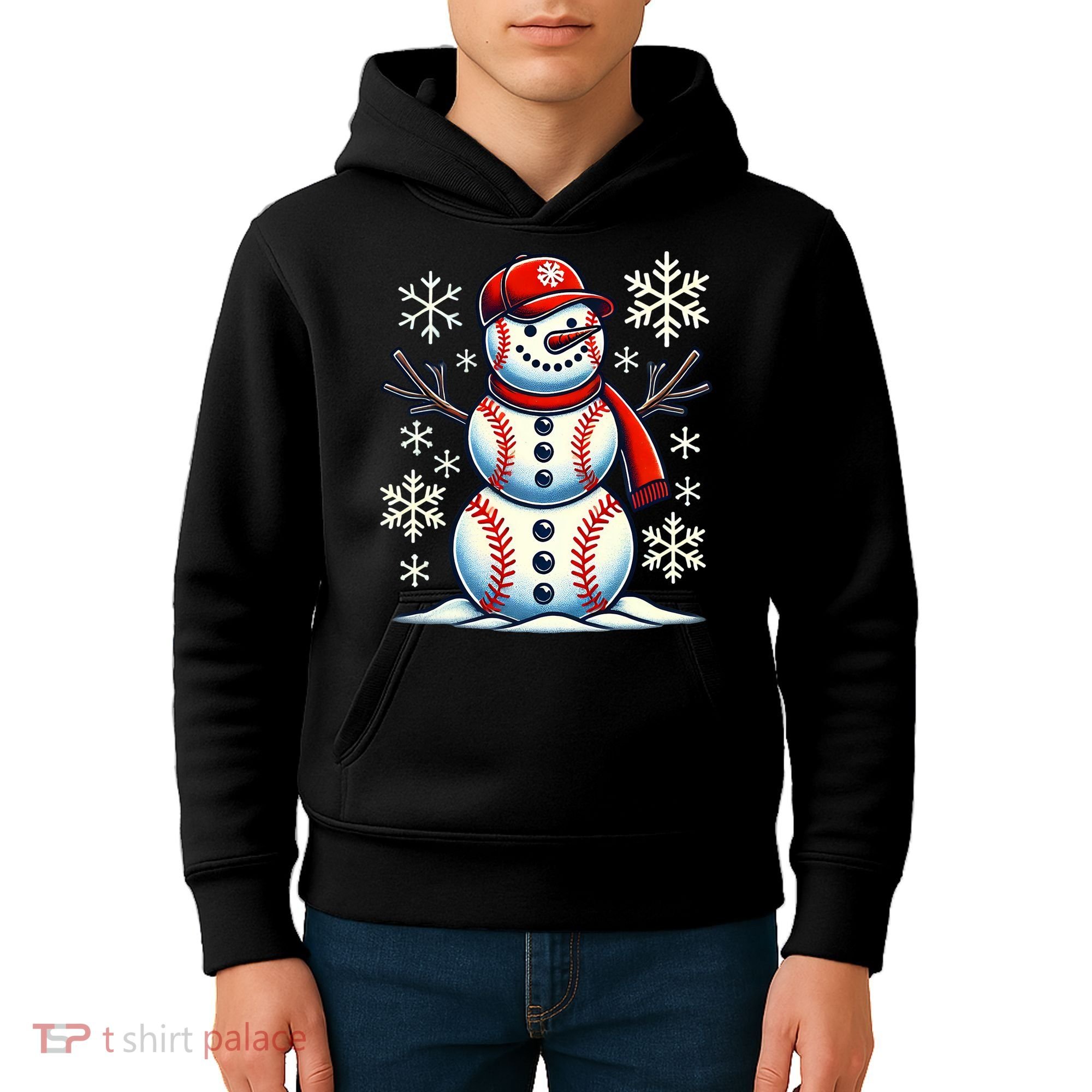 Christmas Baseball Snowman Baseball Christmas Kids Hoodie