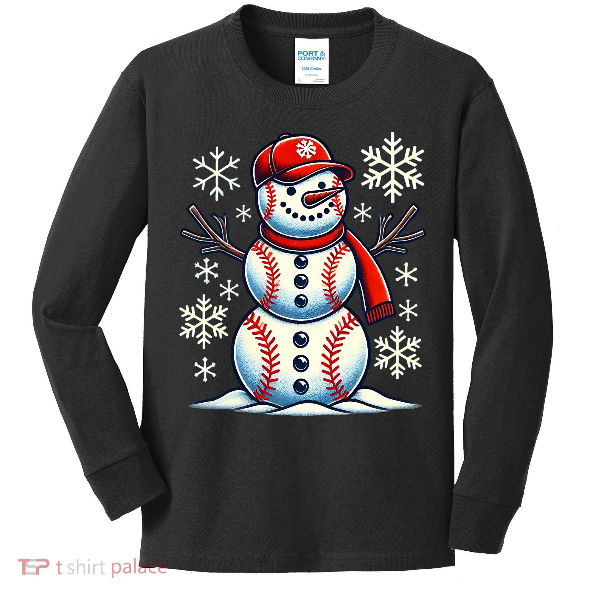 Christmas Baseball Snowman Baseball Christmas Kids Long Sleeve Shirt