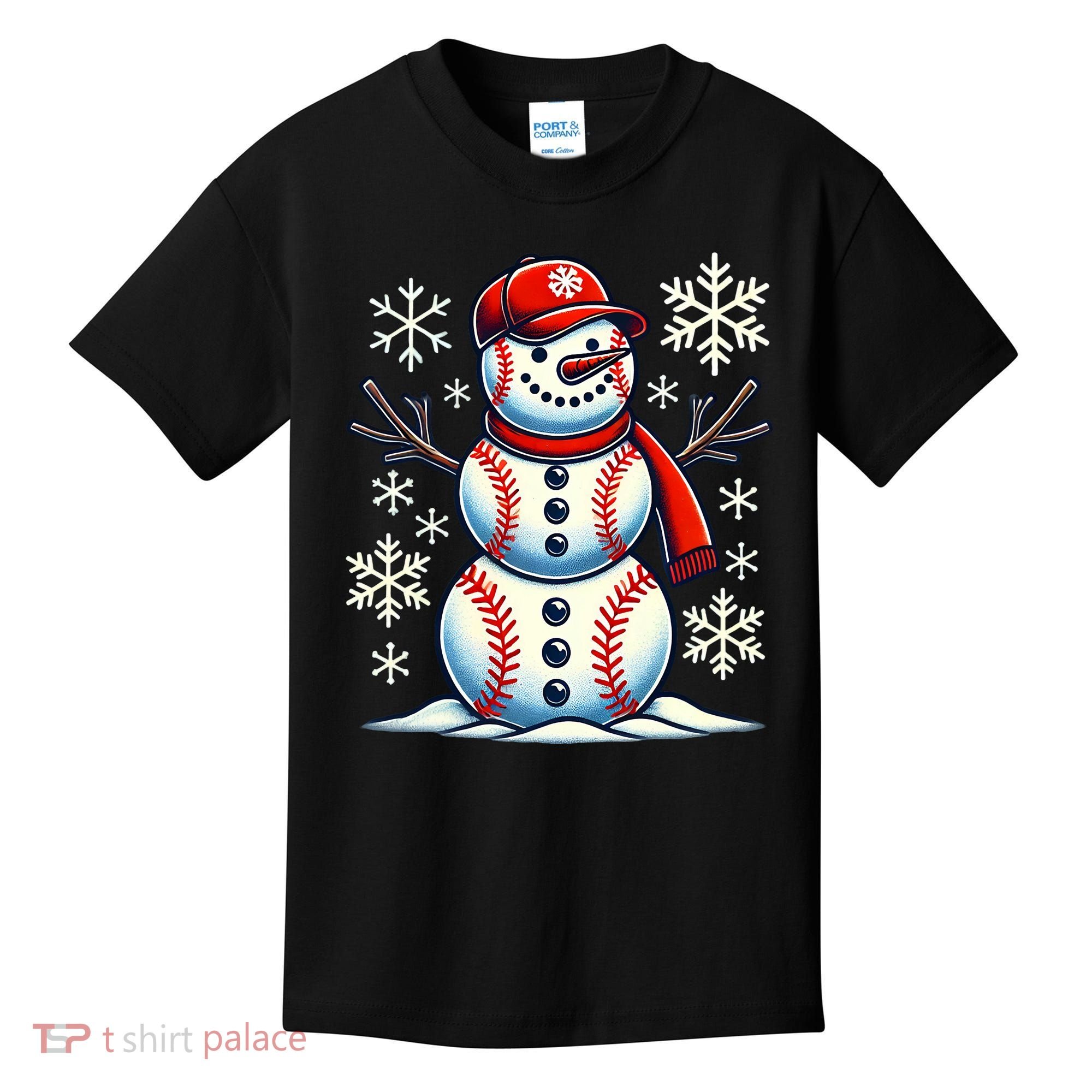 Christmas Baseball Snowman Baseball Christmas Kids T-Shirt