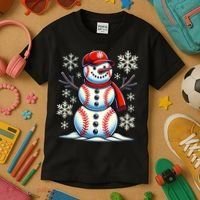 Christmas Baseball Snowman Baseball Christmas Kids T-Shirt thumb 3