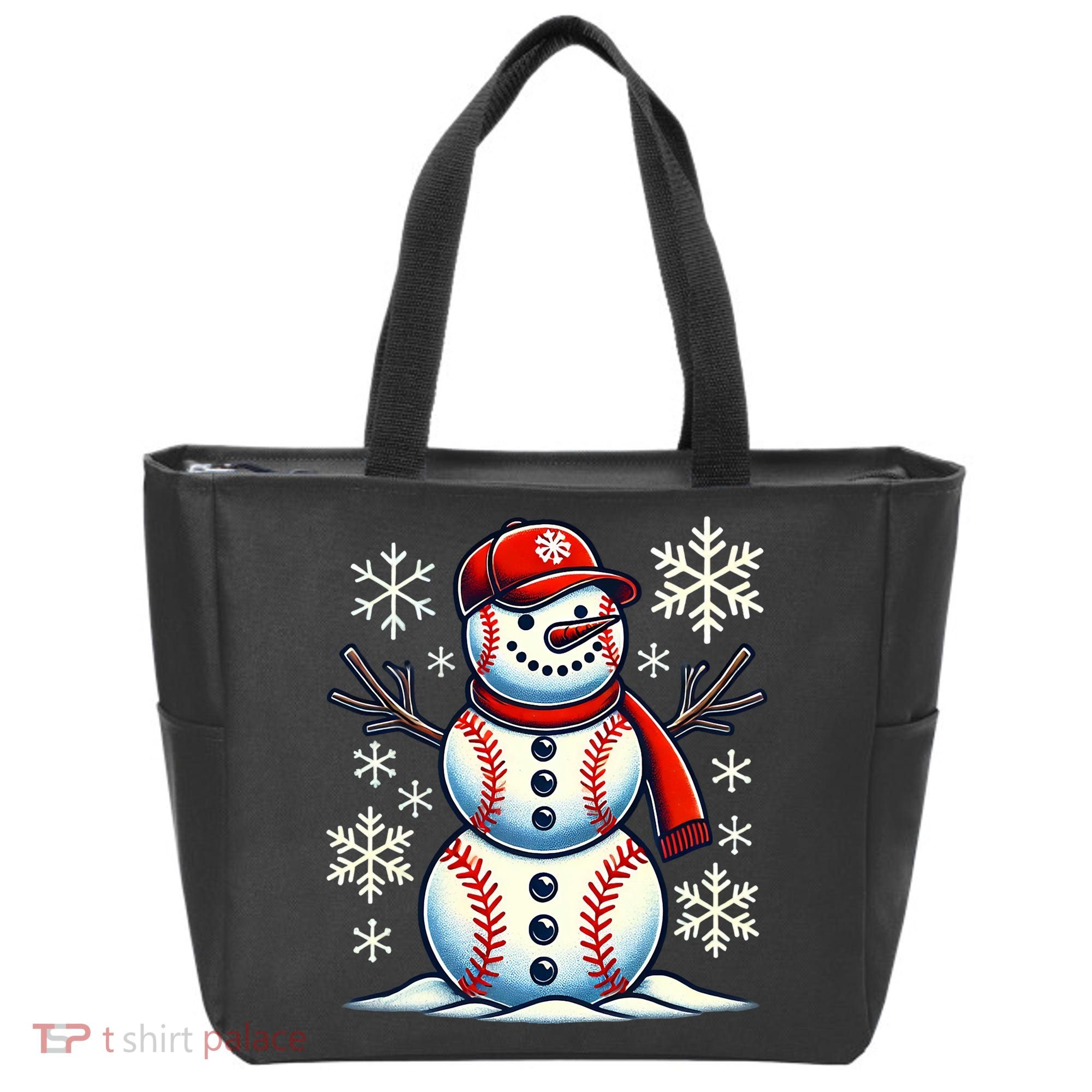 Christmas Baseball Snowman Baseball Christmas Tote Bag