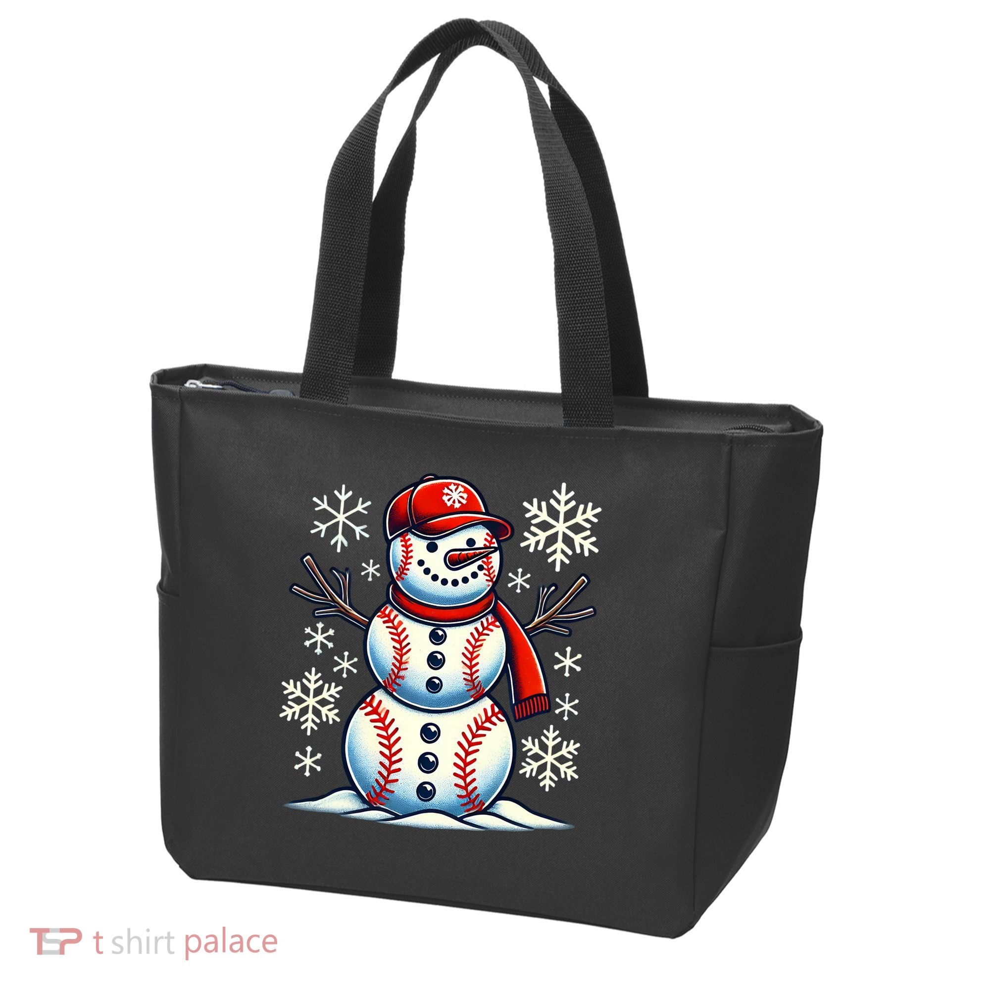 Christmas Baseball Snowman Baseball Christmas Tote Bag