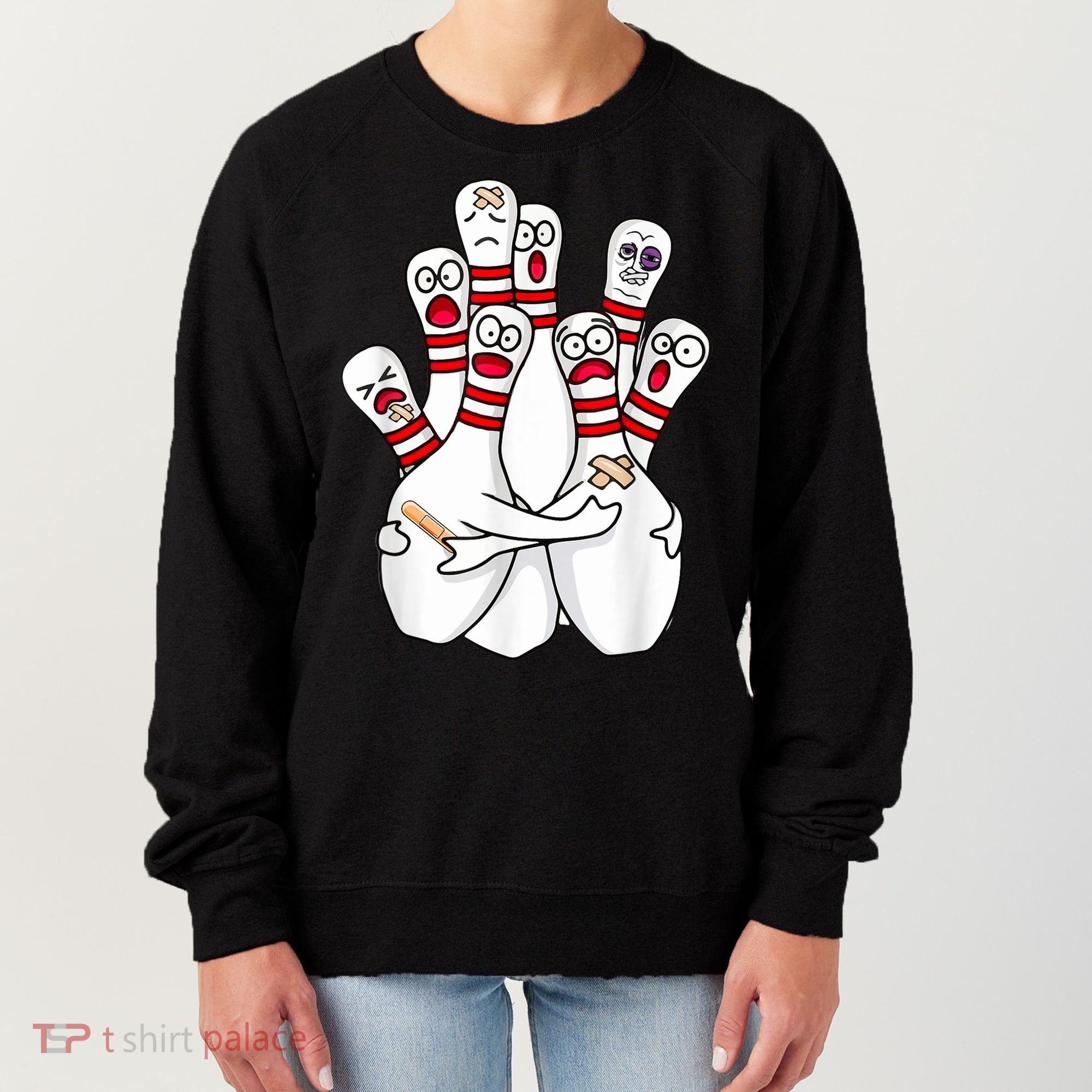 Cartoon Bowling Scared Bowling Pins Funny Sport Bowler Women's Sweatshirt