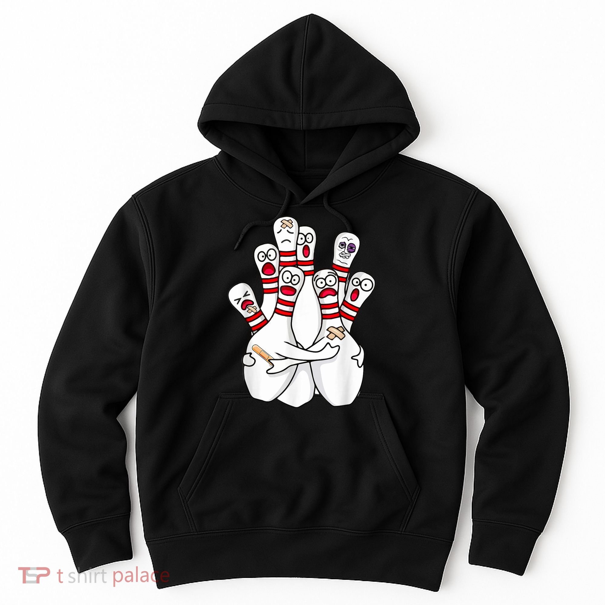 Cartoon Bowling Scared Bowling Pins Funny Sport Bowler Hoodie