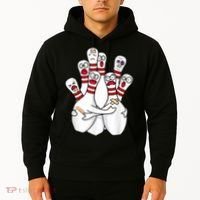 Cartoon Bowling Scared Bowling Pins Funny Sport Bowler Hoodie thumb 2