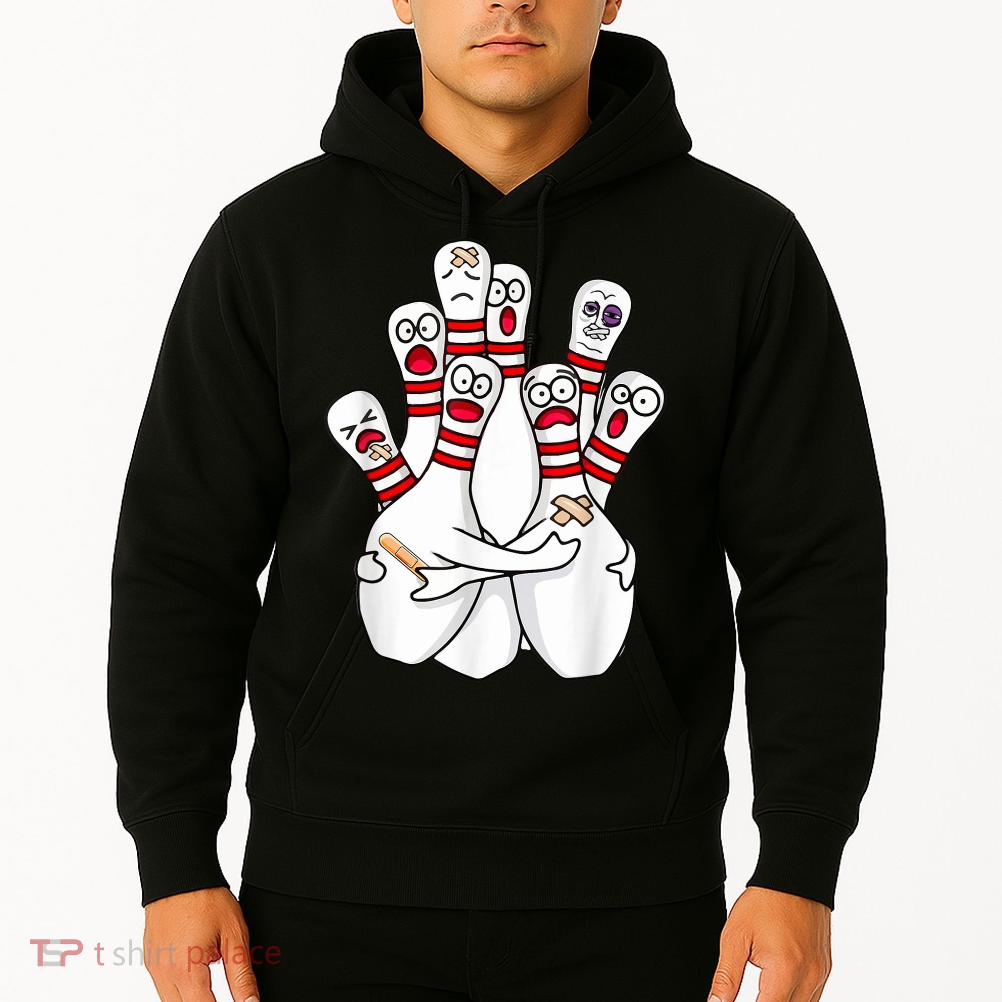 Cartoon Bowling Scared Bowling Pins Funny Sport Bowler Hoodie