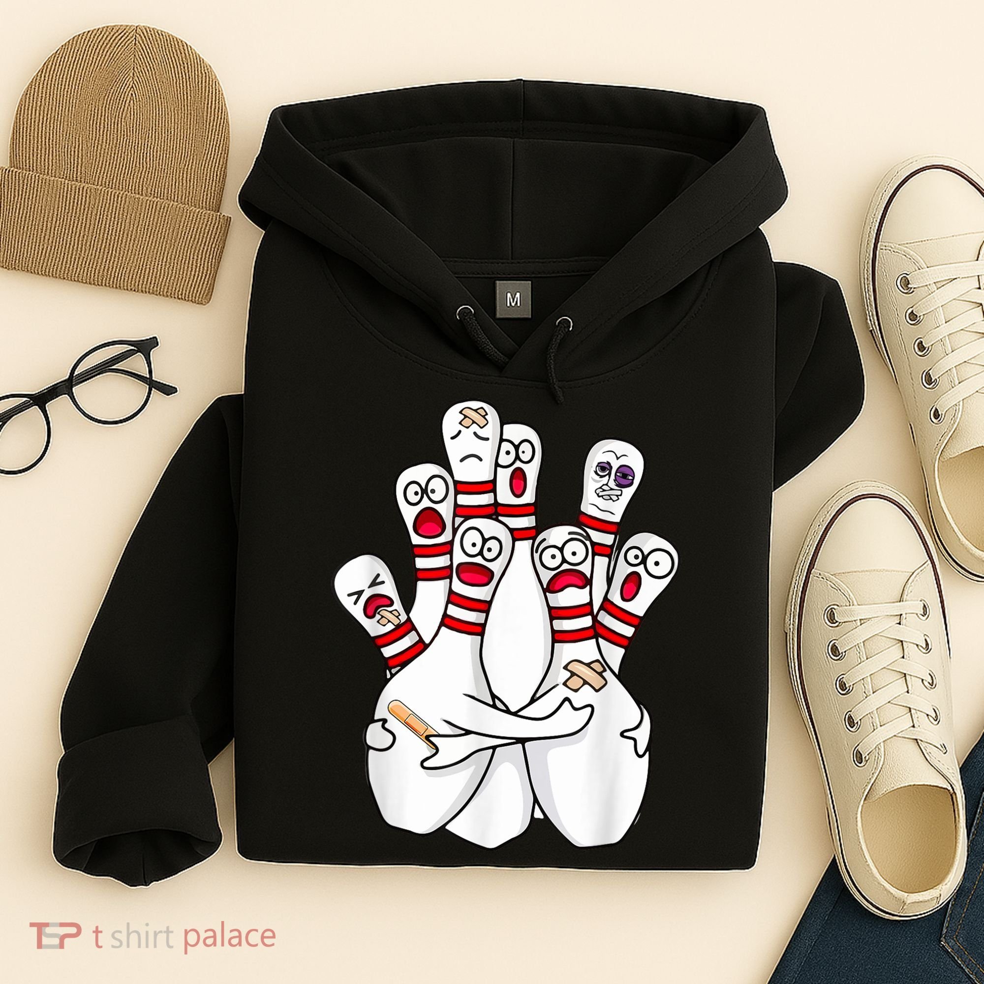 Cartoon Bowling Scared Bowling Pins Funny Sport Bowler Hoodie