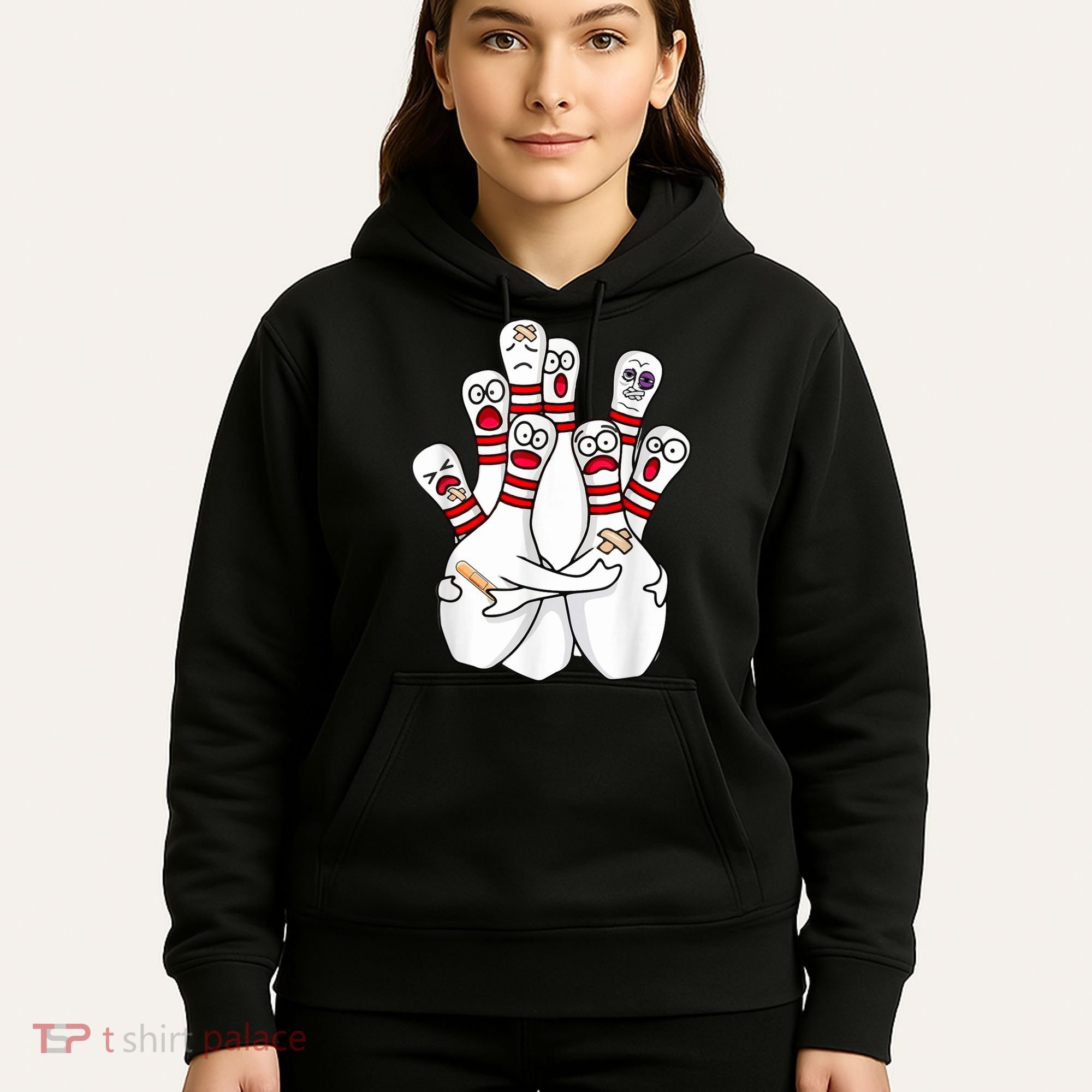 Cartoon Bowling Scared Bowling Pins Funny Sport Bowler Hoodie