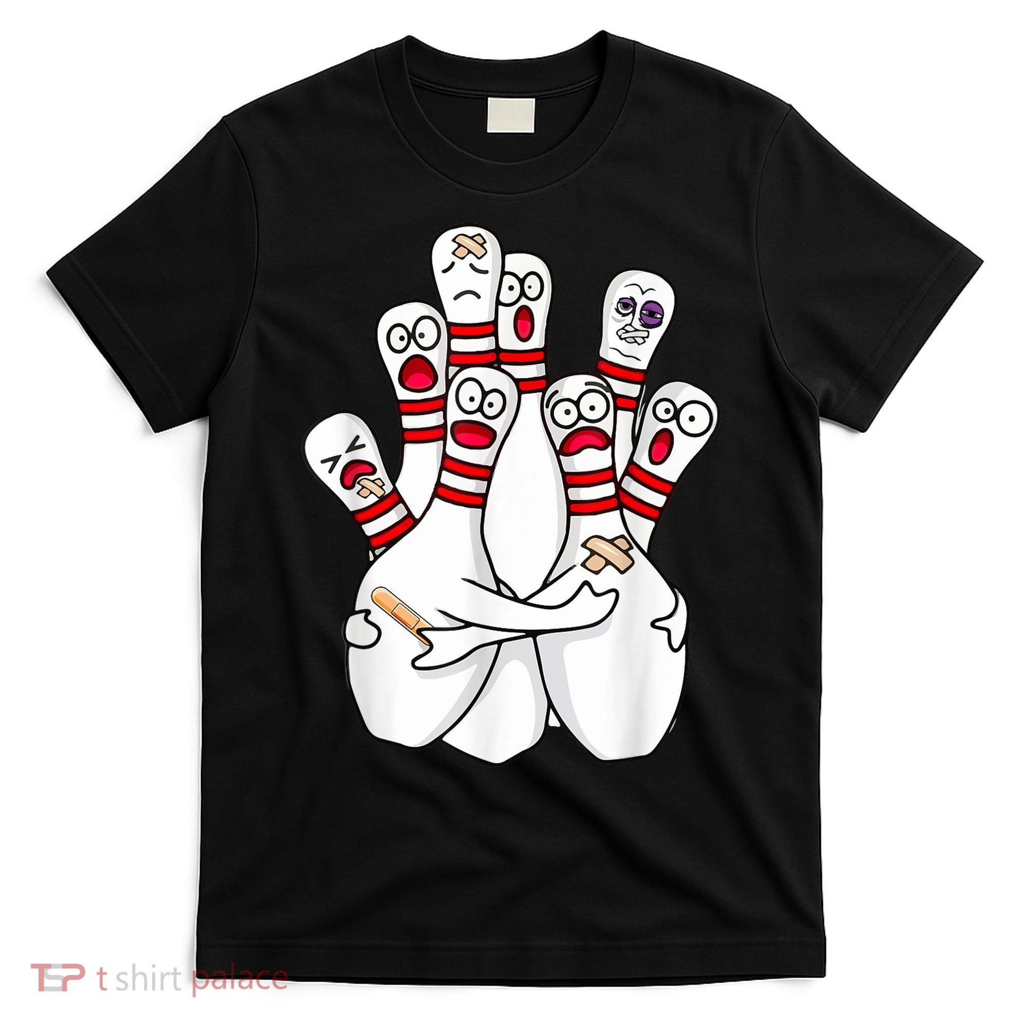 Cartoon Bowling Scared Bowling Pins Funny Sport Bowler T-Shirt
