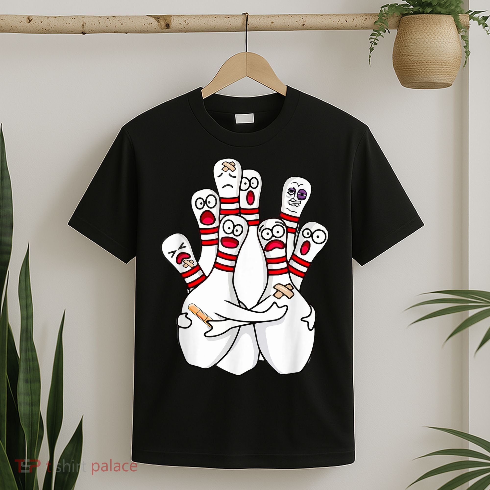 Cartoon Bowling Scared Bowling Pins Funny Sport Bowler T-Shirt