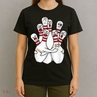 Cartoon Bowling Scared Bowling Pins Funny Sport Bowler T-Shirt thumb 4